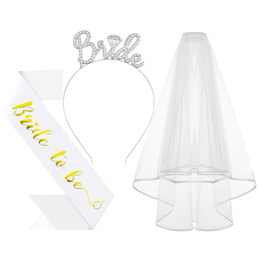 3Pcs Bride to Be Headband with Sash and Veil for Bachelorette Party | Bride Decorations, Bridal Shower Favors, Wedding Accessories for Gift