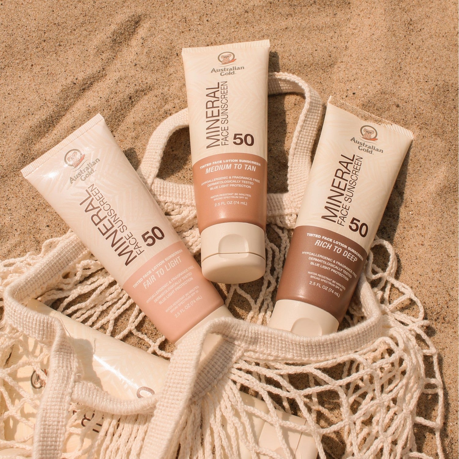 Australian Gold SPF 50 Tinted Mineral Face Sunscreen, Medium-Tan, 2.5 fl oz | Tinted mineral face sunscreen, BB cream finish, buildable coverage, 4% zinc oxide, fragrance free