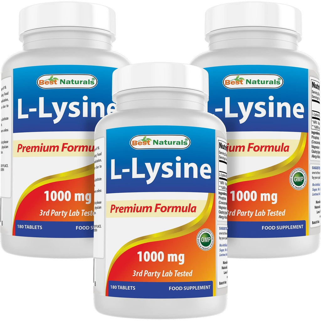 Best Naturals L-Lysine 1000mg 180 Tablets (180 Count (Pack of 1)) (2 Bottles)
