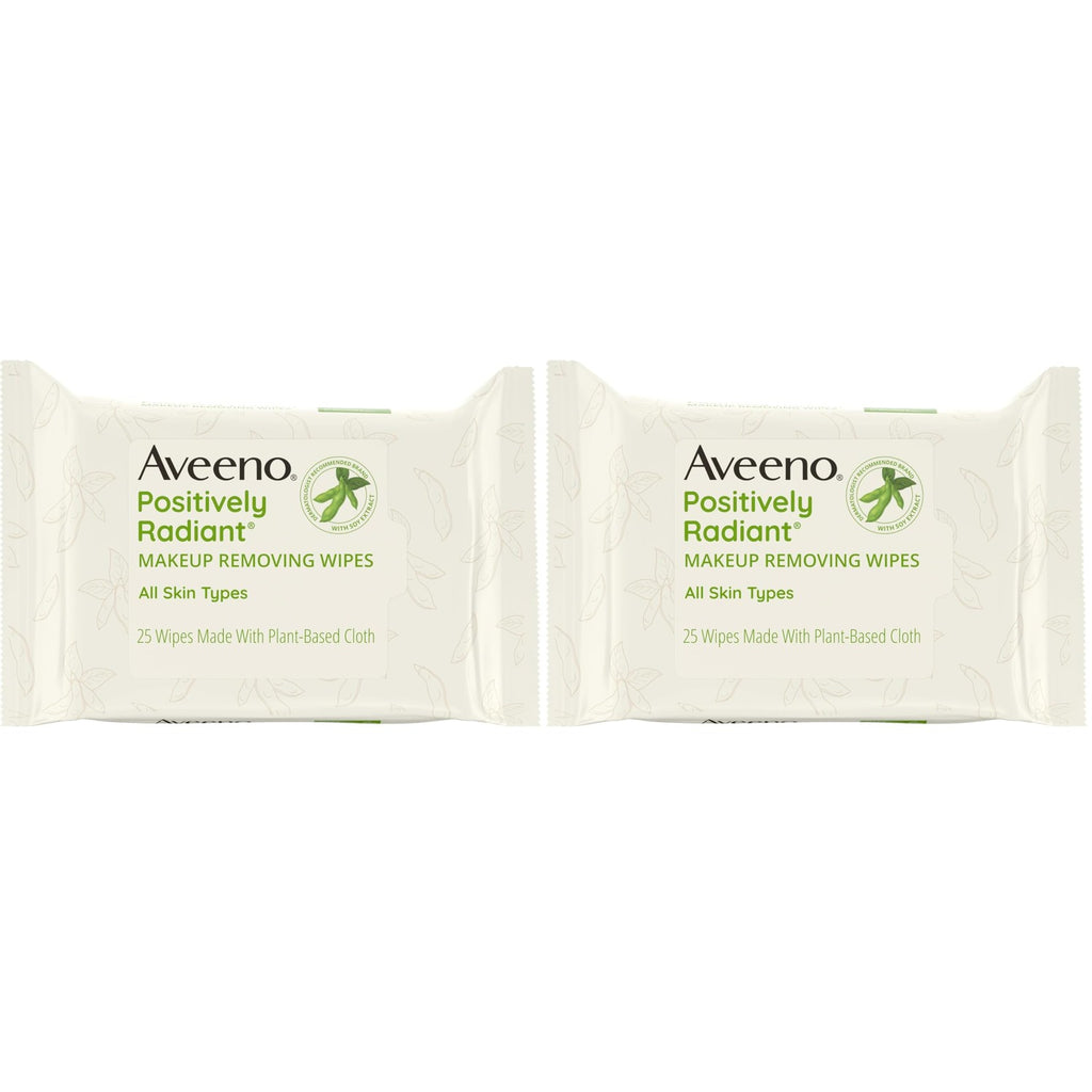 Buy now Aveeno Positively Radiant Alcohol Free Makeup Removing Face Wipes, Ultra Soft, Gentle, Non-Comedogenic Facial Cleansing Towelettes Leave Skin Feeling Clean & Soft, Sulfate Free, 25 ct at indiglob india