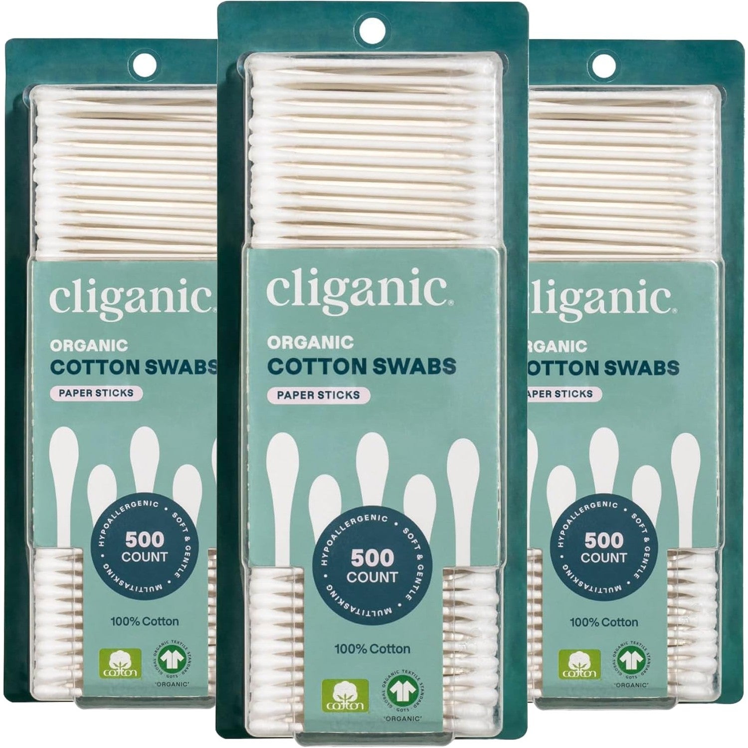 Cliganic Organic Cotton Swabs, 1500 Count - 100% Pure Natural Cotton, Chlorine-Free Hypoallergenic, Soft, Gentle & Absorbent Buds