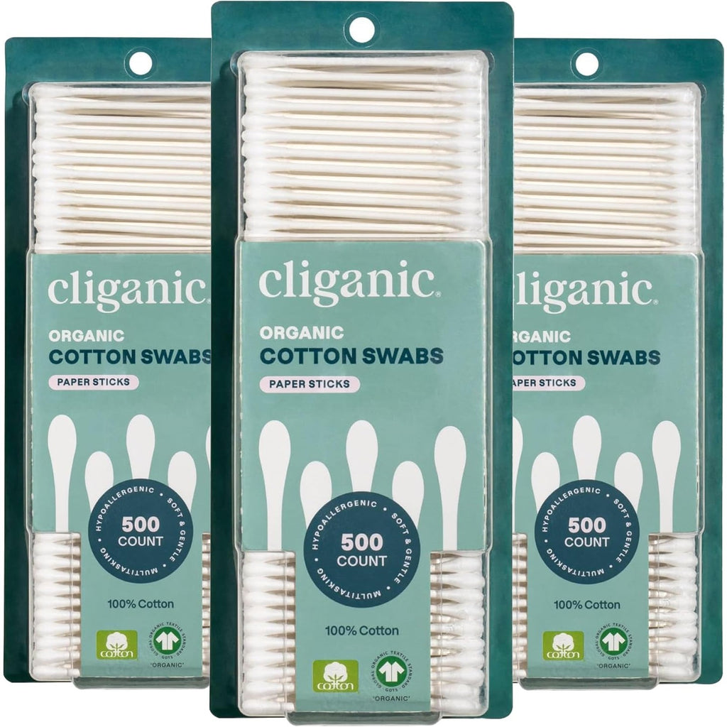 Cliganic Organic Cotton Swabs, 1500 Count - 100% Pure Natural Cotton, Chlorine-Free Hypoallergenic, Soft, Gentle & Absorbent Buds