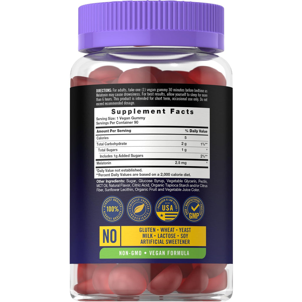 Carlyle Melatonin 2.5 mg Gummies | 90 Count | Berry Flavor | Vegan, Non-GMO, Gluten Free Gummy Supplement
