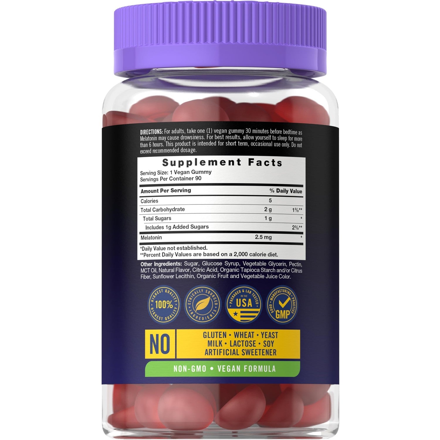 Carlyle Melatonin 2.5 mg Gummies | 90 Count | Berry Flavor | Vegan, Non-GMO, Gluten Free Gummy Supplement
