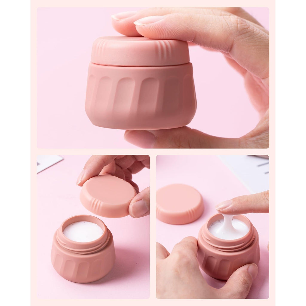 Stylish pink travel container for toiletries. Perfect for on-the-go. Order online now for convenience!
