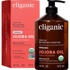Cliganic Organic Jojoba Oil 16oz with Pump, 100% Pure | Bulk, Moisturizing Oil for Face, Hair, Skin & Nails | Natural Cold Pressed