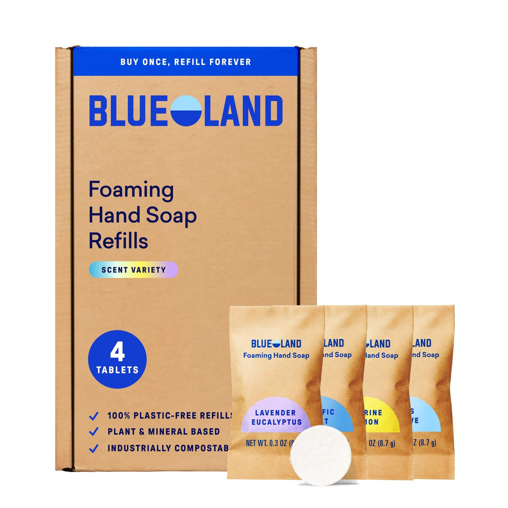 BLUELAND Foaming Hand Soap Refill Tablets, 4-Pack, Variety Scents | 100% Plastic-Free Tablet, Plant & Mineral-Based, Hypoallergenic, EPA Safer Choice, Safe for Sensitive Skin