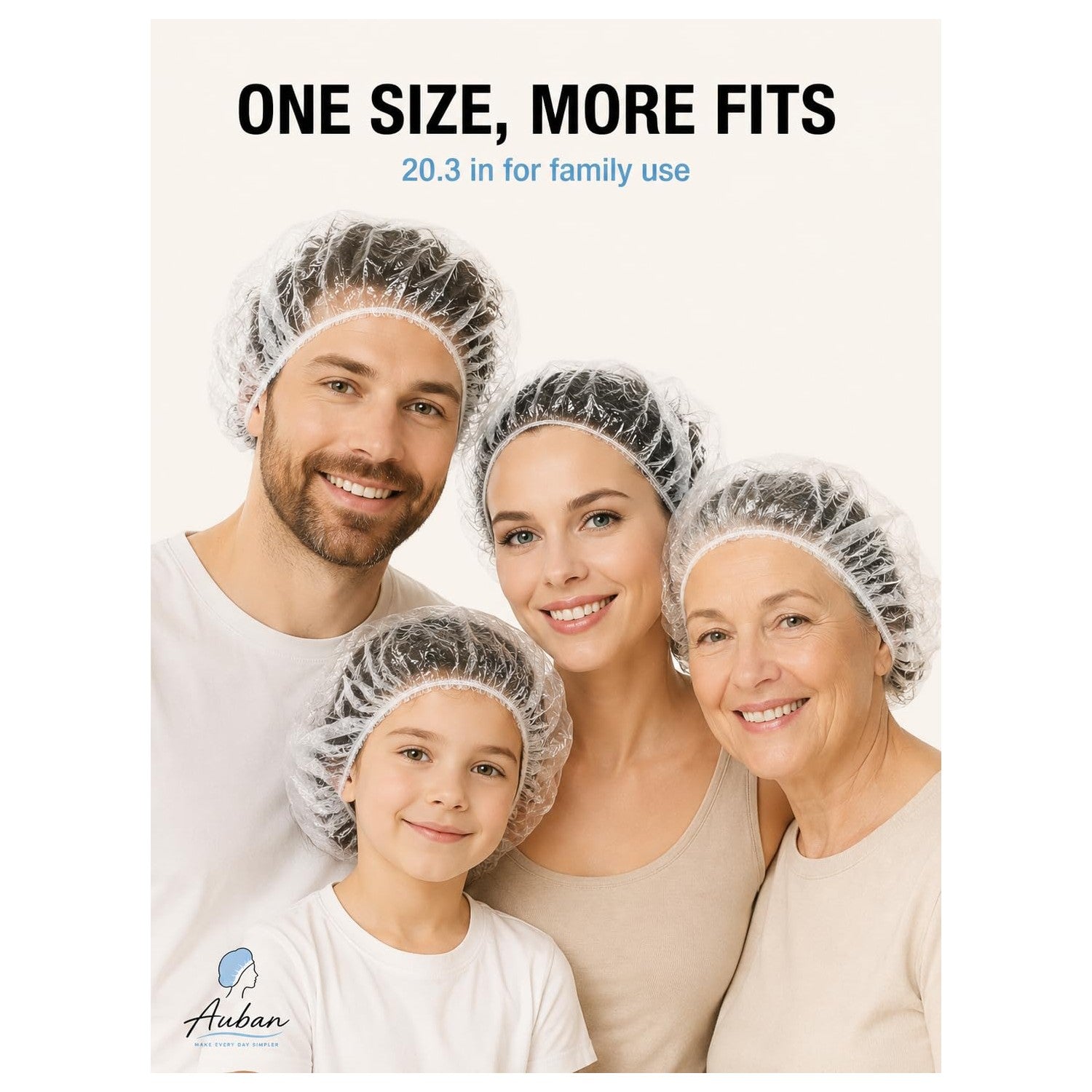 Auban 50 PCS Shower Cap Disposable,Bath Caps Larger Thick Clear Waterproof Plastic Elastic Hair Bath Caps For Women Hotel Travel Essentials Accessories Deep Conditioning Hair Care(19.3")