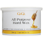 GiGi All Purpose Hard Wax for hair removal, 100% genuine, 396g wax in a durable container with honey dipper design.