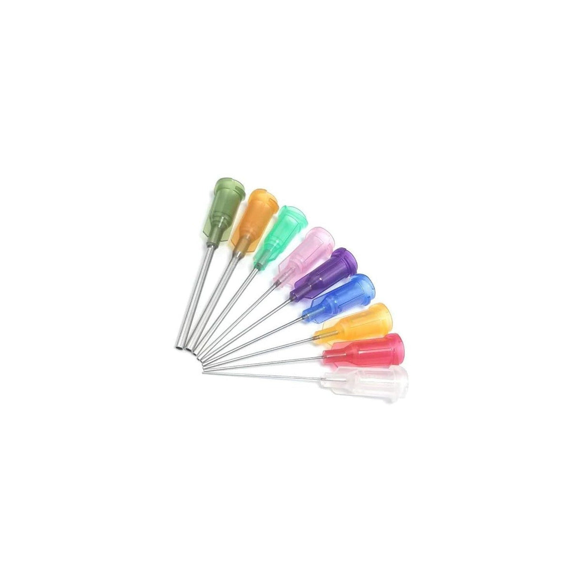 A set of 100% genuine synthetic blunt tip dispensing needles in various colors, perfect for precise application.