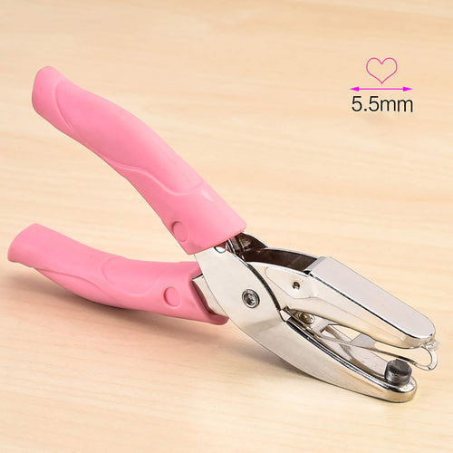Heart shape hole punch with pink handles, 100% Authentic and available at Curat Cart in India.