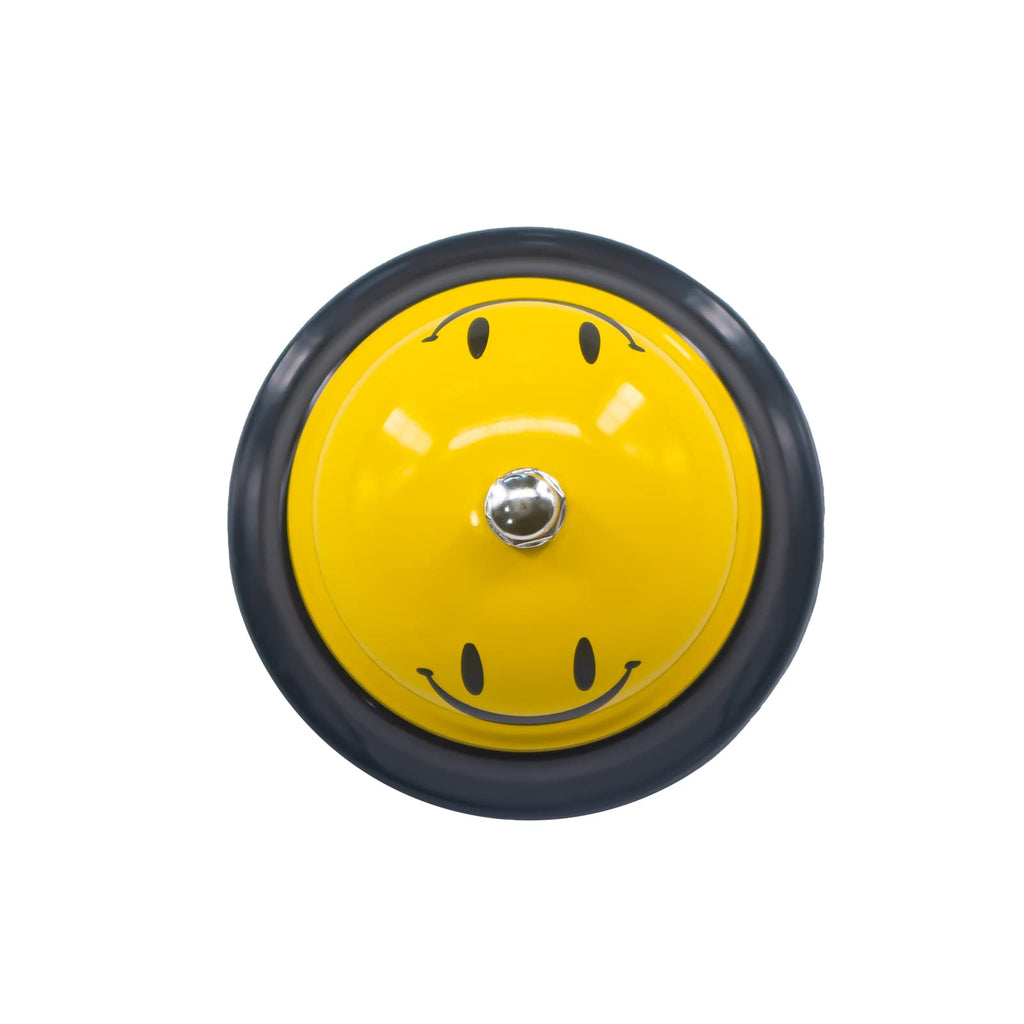 Premium Call Bell Desk Service Bell in vibrant yellow with smiley design, showcasing high-quality finish. Available at Curat Cart.