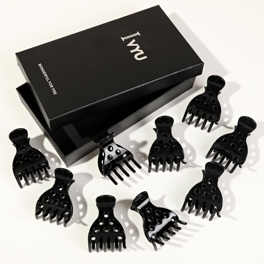 Set of 10 premium imported black hair volume root clips in a sleek box, perfect for curly hair styling and hold.