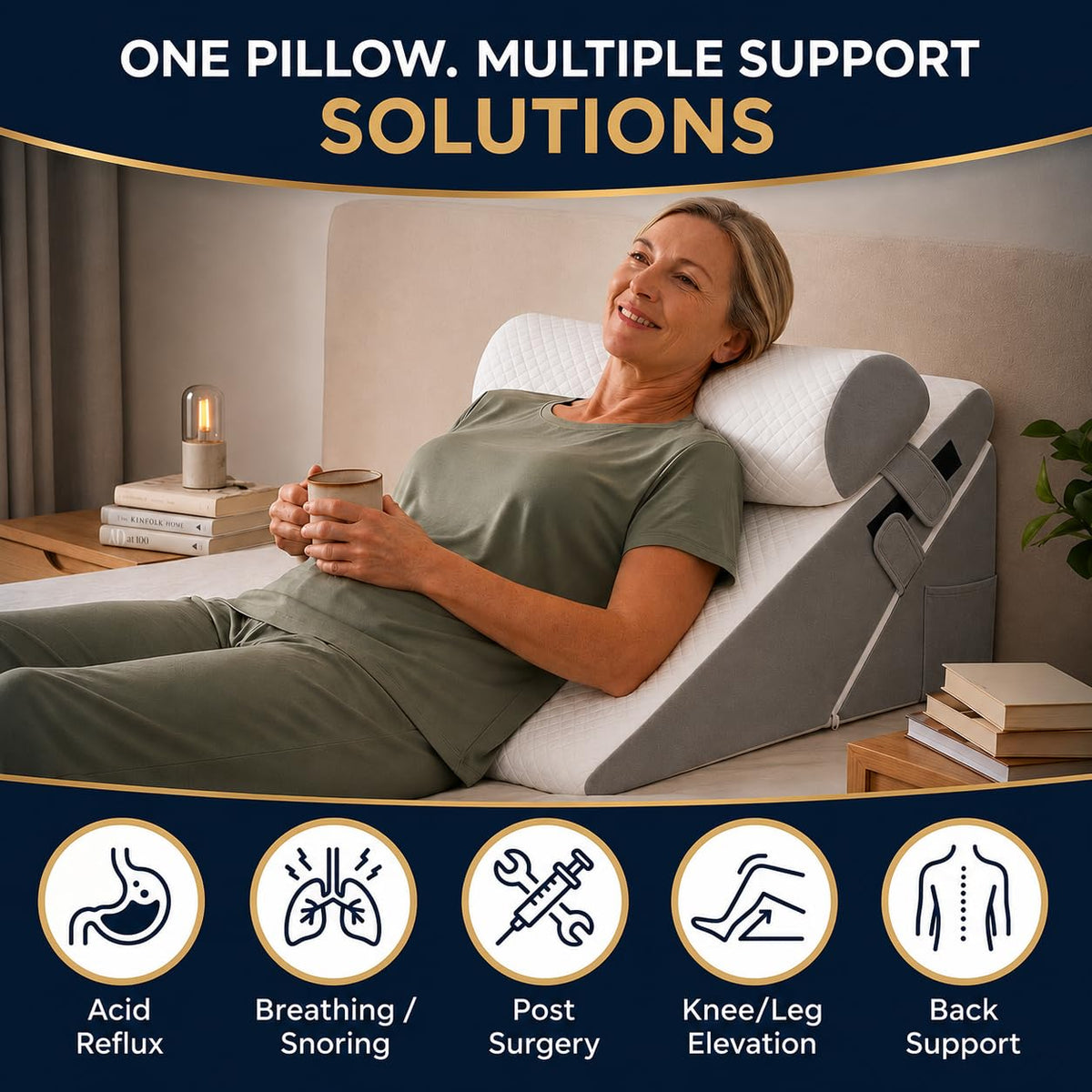 Experience comfort with the Adjustable Wedge Pillow for Sleep, perfect for acid reflux and back support. 100% Authentic, available in India at Curat Cart.