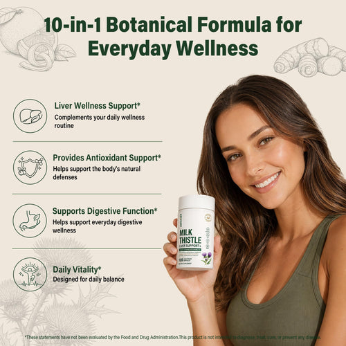 Milk Thistle Liver Support Supplement offers 10-in-1 wellness benefits. 100% Authentic and available in India at Curat Cart.