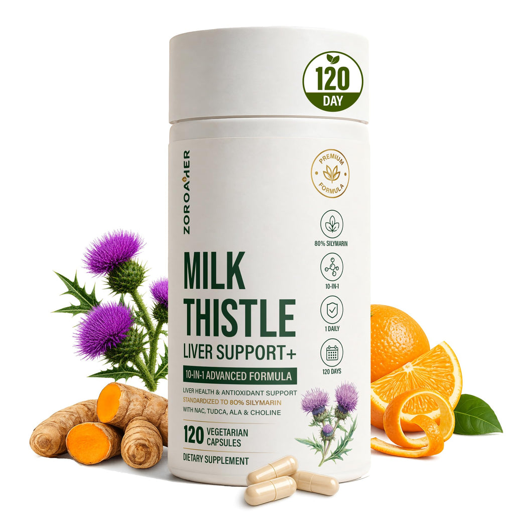 Premium imported Milk Thistle Liver Support Supplement in a 120-capsule bottle for liver health. Available at Curat Cart.