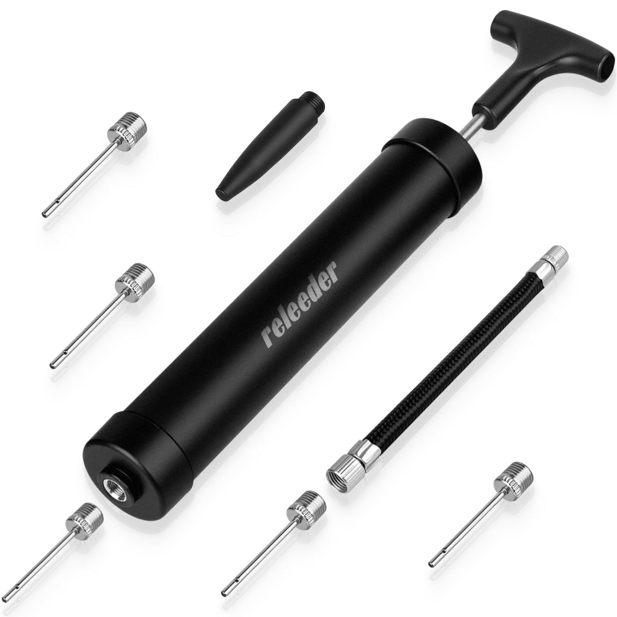 Portable air pump kit featuring premium imported construction, ideal for sports balls and inflatables, available at Curat Cart.