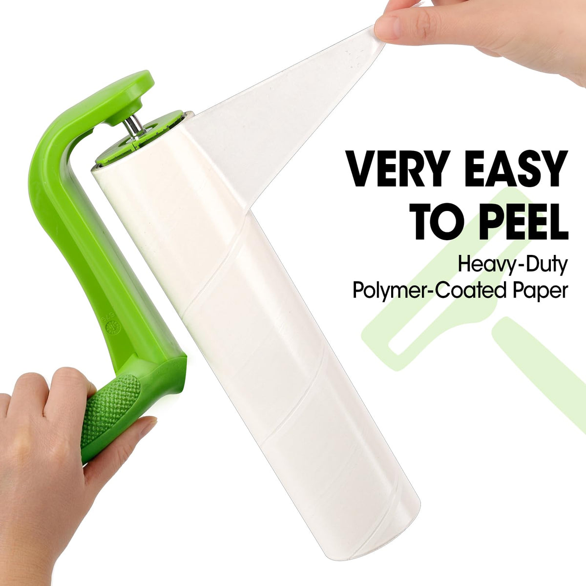 Extra sticky lint roller refills with heavy-duty polymer-coated paper, designed for easy peeling. Available at Curat Cart.