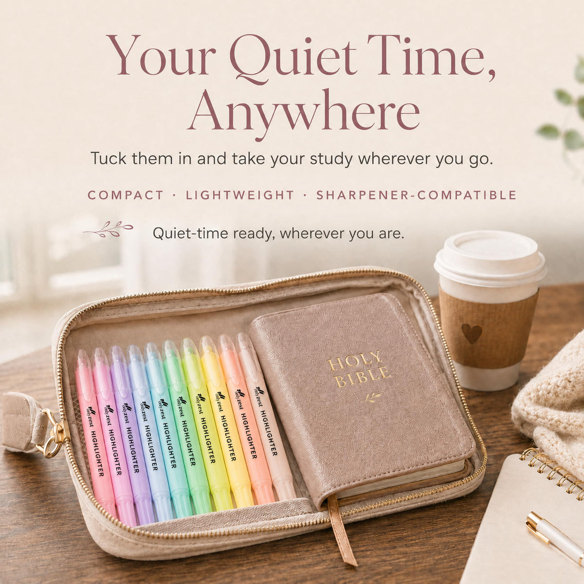 Bible Safe Highlighters in pastel colors, perfect for daily use. Compact and lightweight, ideal for studying. Available at Curat Cart.