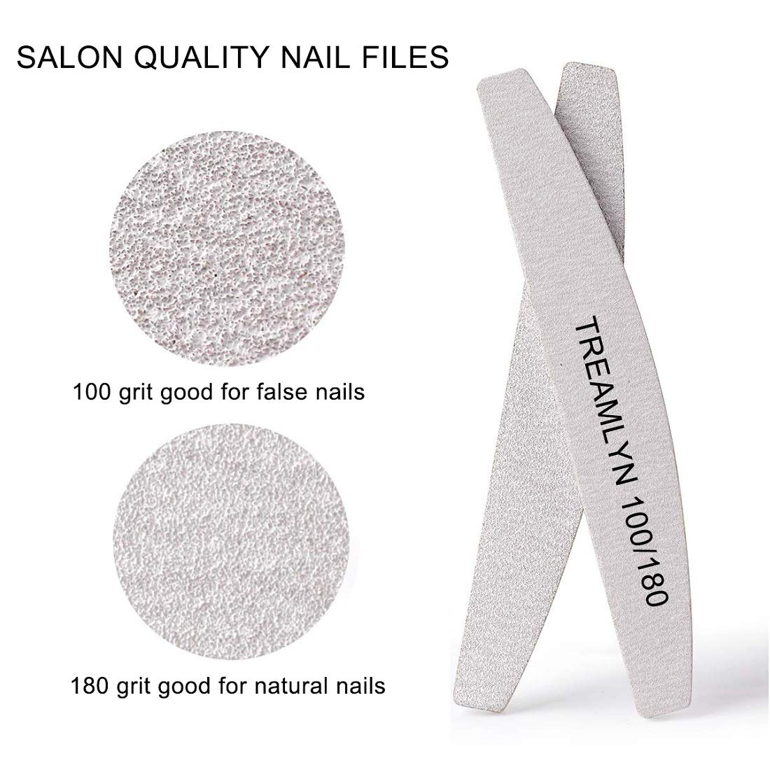 Discover salon-quality nail files with 100/180 grit for false and natural nails. Ideal for professional results at home.