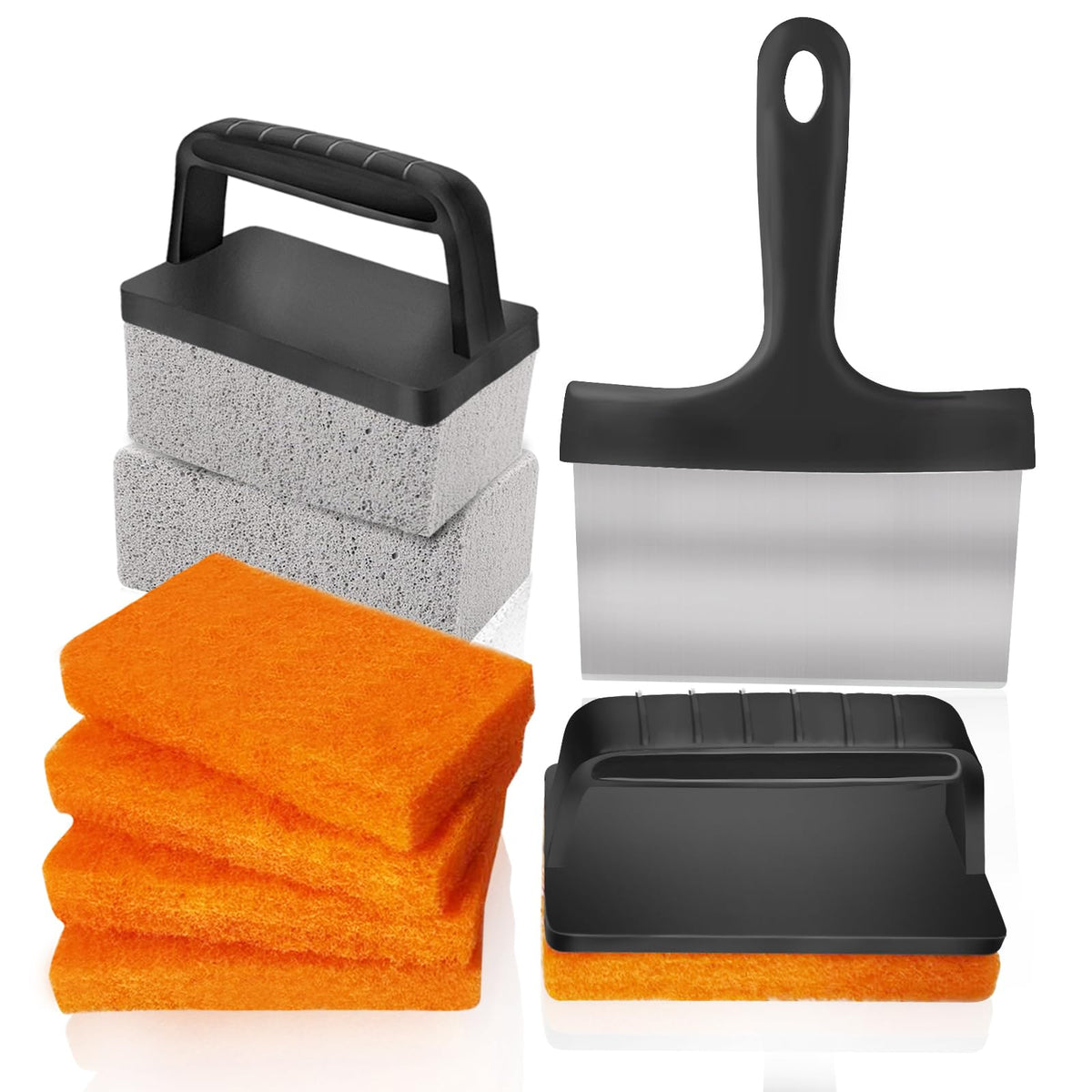 Premium imported griddle cleaning kit featuring sponges and scraper for effective grill maintenance. Available at Curat Cart.