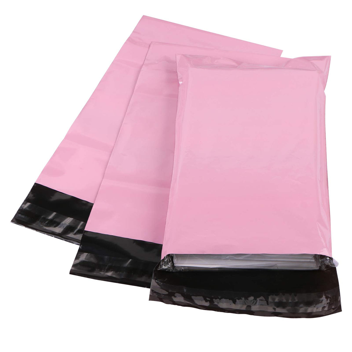 Durable pink poly mailer bags offering high-quality packaging for secure shipping. Available at Curat Cart.