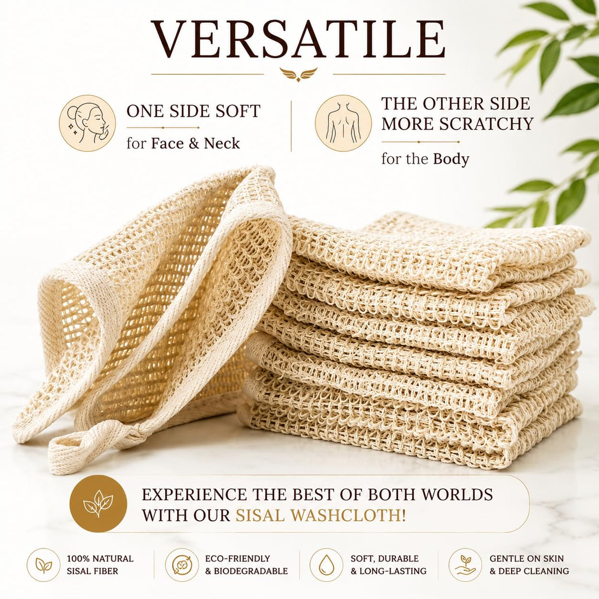 Discover the versatile Natural Sisal Washcloth Exfoliation, specially curated by Curat Cart for gentle skin cleansing. Perfect for face and body.