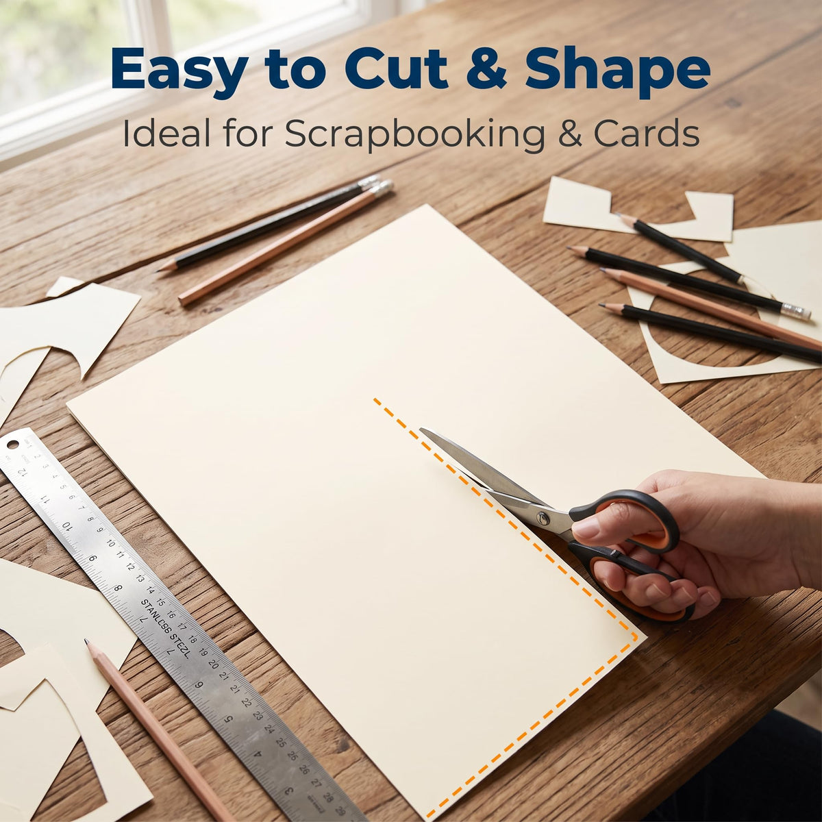 High-quality cream cardstock pack from Curat Cart, perfect for scrapbooking and cards. Easy to cut and shape.