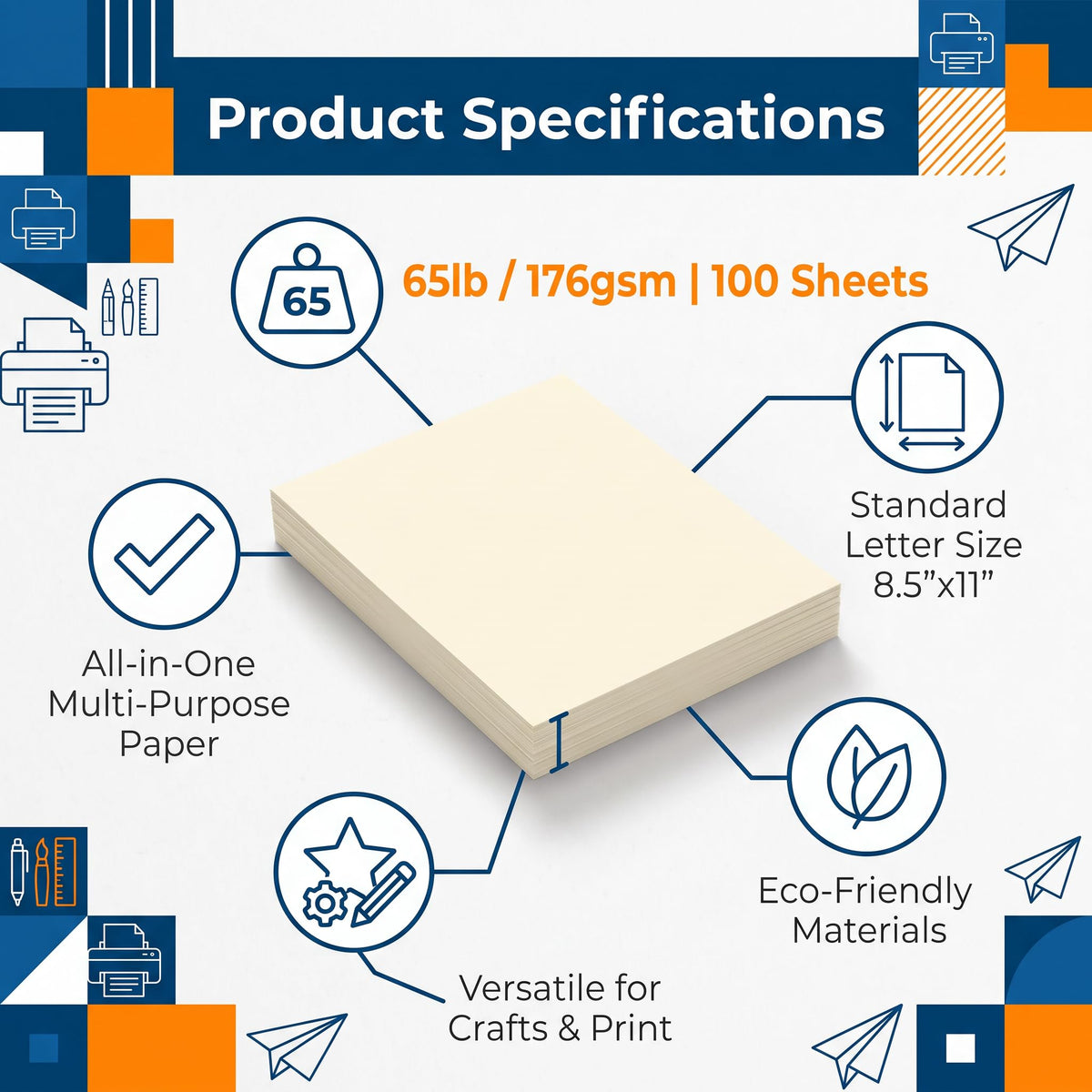 Cream Cardstock 100 Pack, 65lb eco-friendly paper, perfect for crafts and printing. 100% Authentic, available in India at Curat Cart.