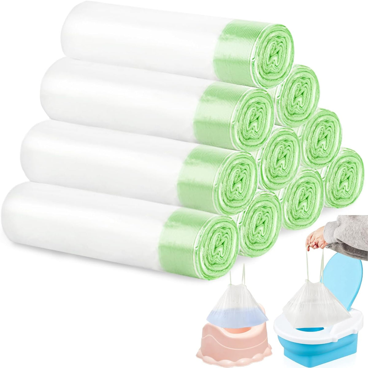 Durable potty chair liners with drawstrings, perfect for easy clean-up. Verified by CuratCart for quality assurance.