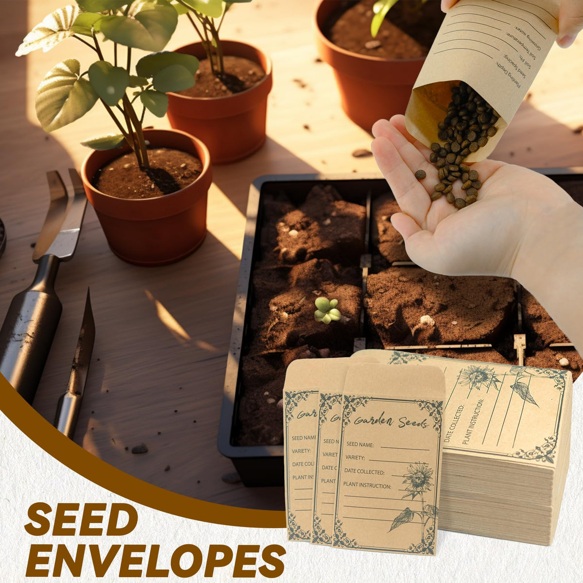 Premium seed envelopes self-seal packets available at Curat Cart, ensuring 100% authenticity for your gardening needs in India.