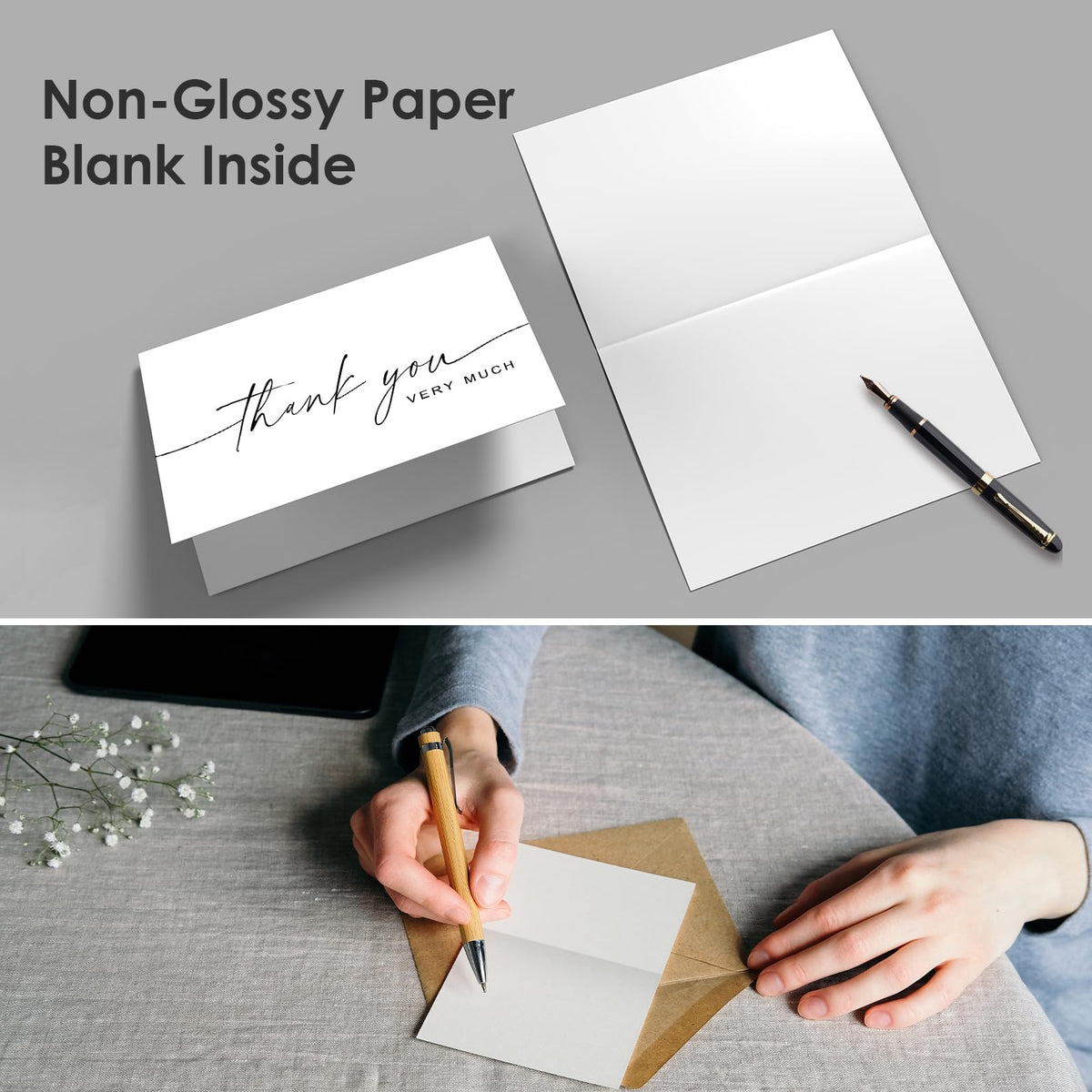 Thank You Cards Bulk with Envelopes, non-glossy paper, available in India at Curat Cart. Perfect for expressing gratitude.