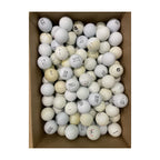A premium mix of used golf balls in a sturdy box, perfect for golfers seeking quality at Curat Cart. High-value collection.