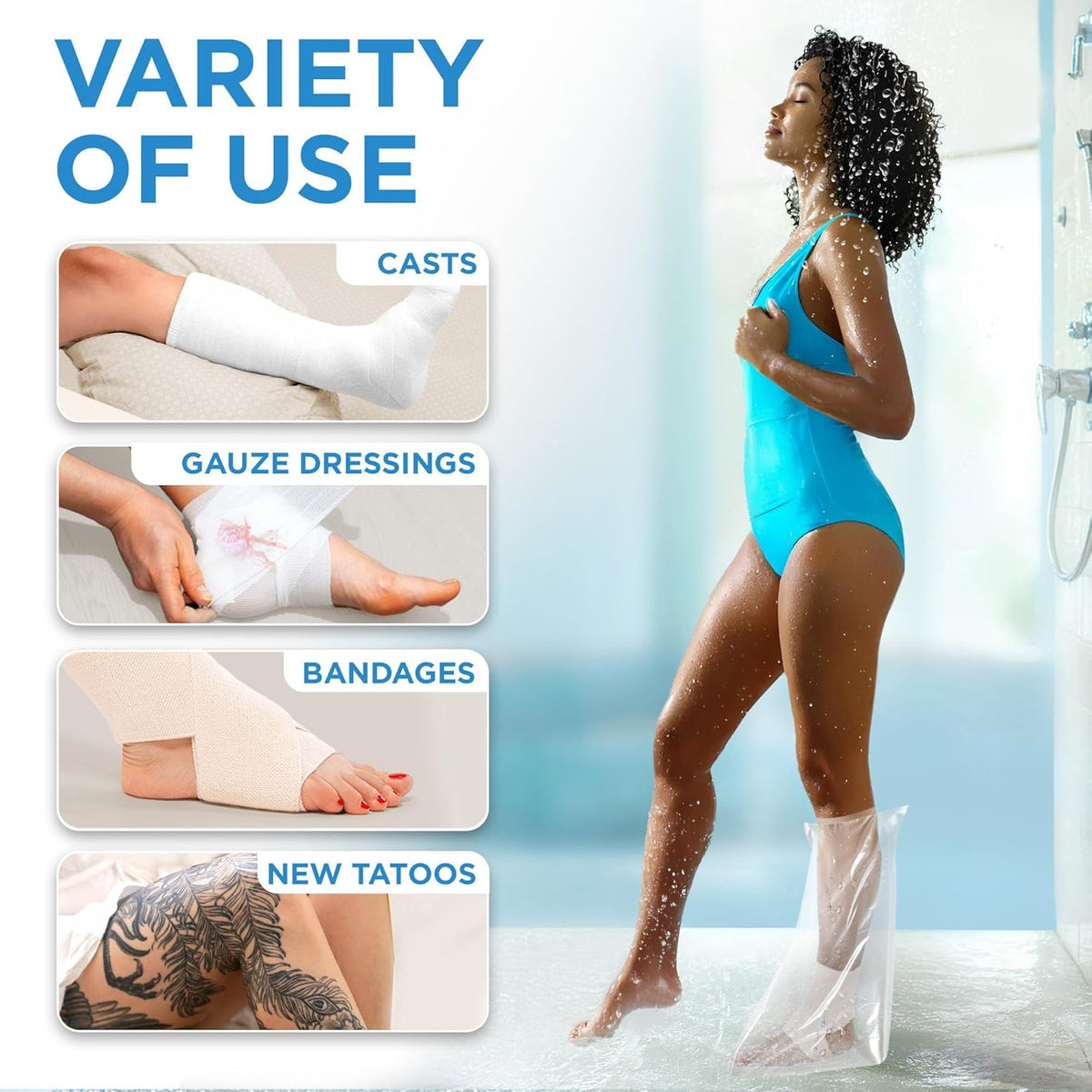 Discover the versatility of waterproof cast covers for protecting casts, bandages, and tattoos while showering.