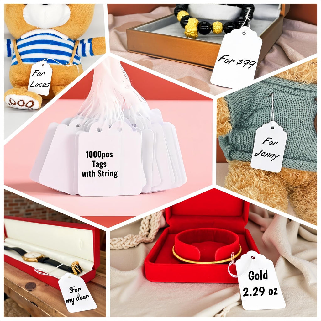 Premium imported pre-strung price tags with string, perfect for organizing and labeling items. Available at Curat Cart.