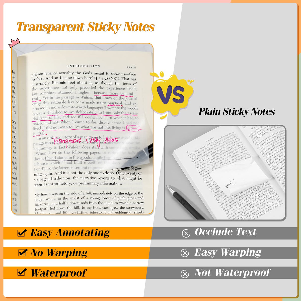 Transparent Sticky Notes Pads demonstrate easy annotation and waterproof quality, ideal for versatile use. Available at Curat Cart.