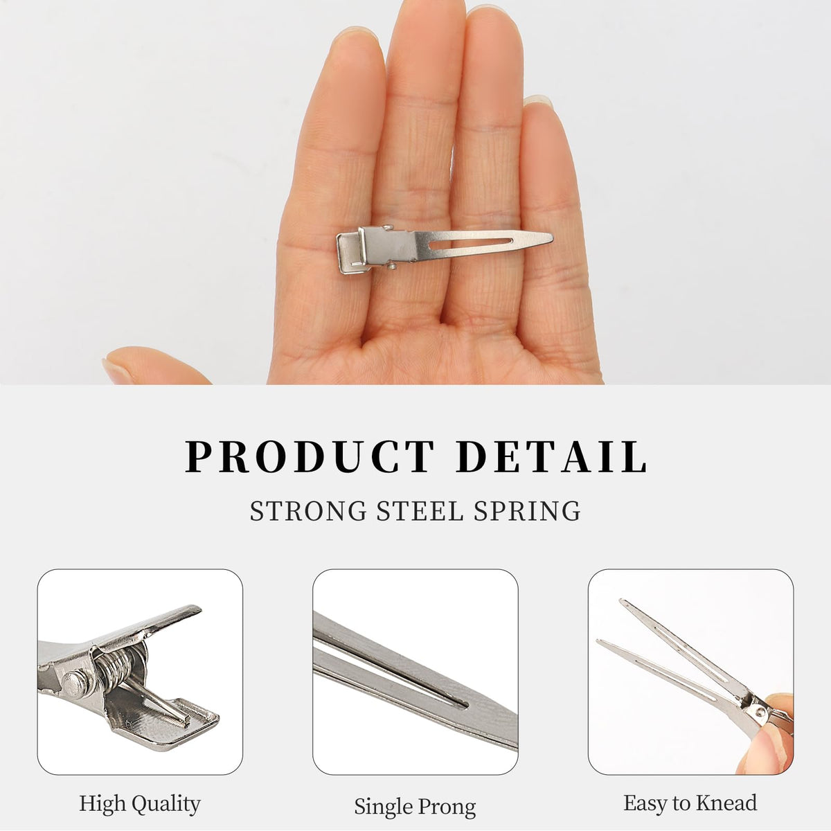 Rust-proof metal alligator clips showcasing high-quality finish and strong steel spring, available at Curat Cart.