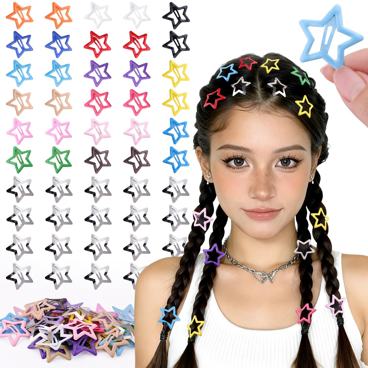 Colorful Star Hair Clips in high-quality finish, perfect for stylish hairstyles. Available at Curat Cart.