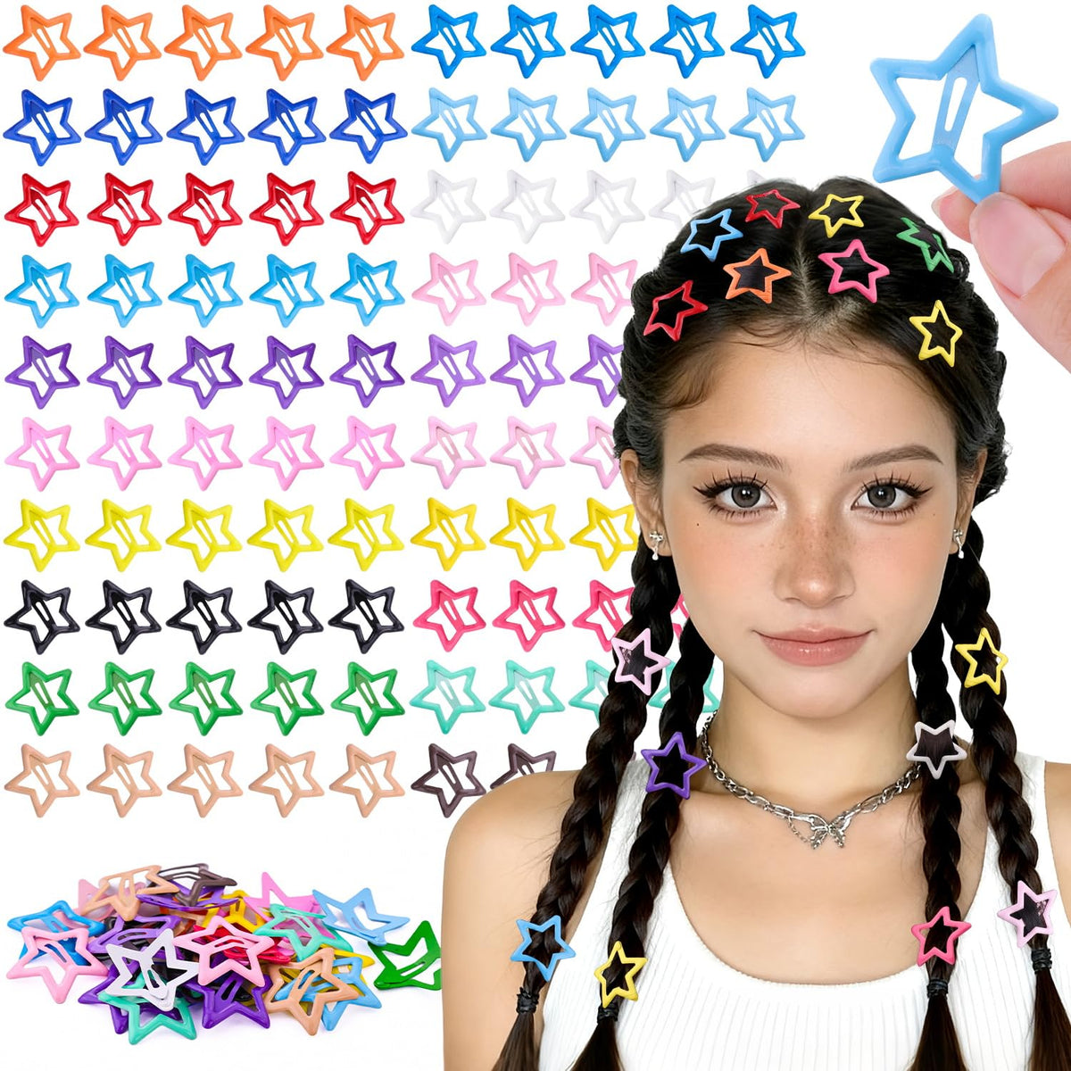 Stylish colorful star hair clips, a premium import perfect for trendy hairstyles. Available at Curat Cart.