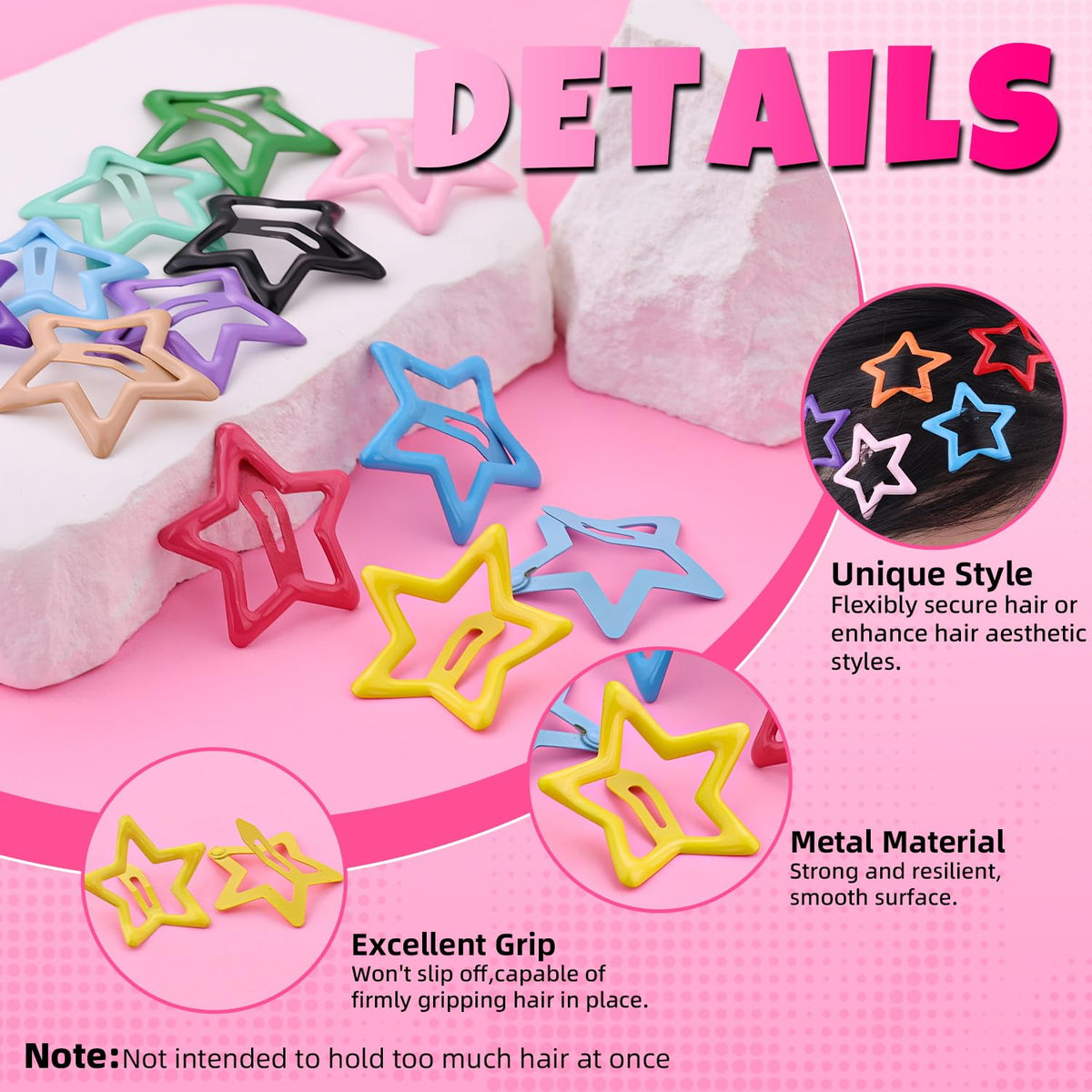 Colorful Star Hair Clips, specially curated by Curat Cart, offer excellent grip and unique style for trendy hair aesthetics.