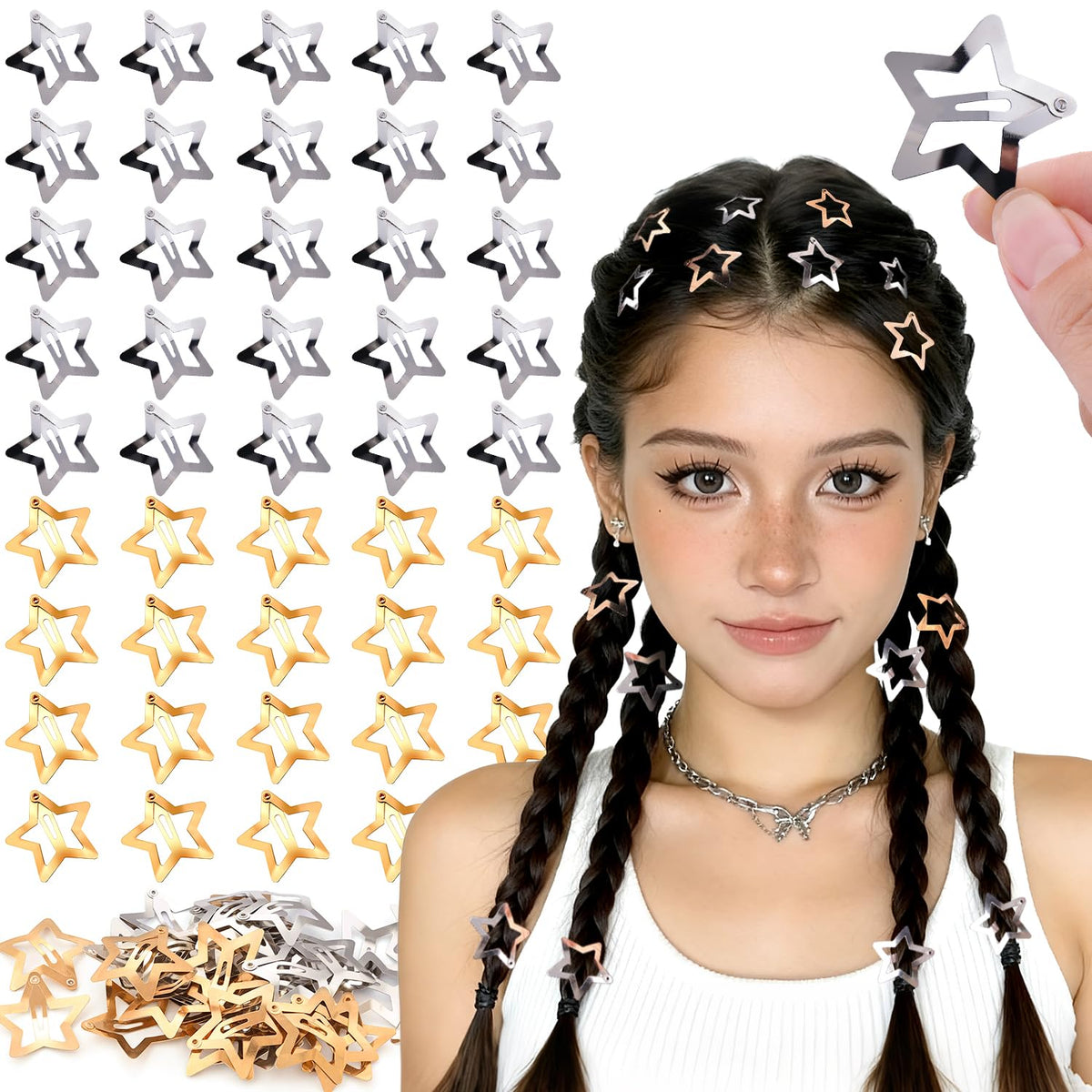 Colorful star hair clips, specially curated by Curat Cart, add a unique touch to your hairstyle. Elevate your look today.