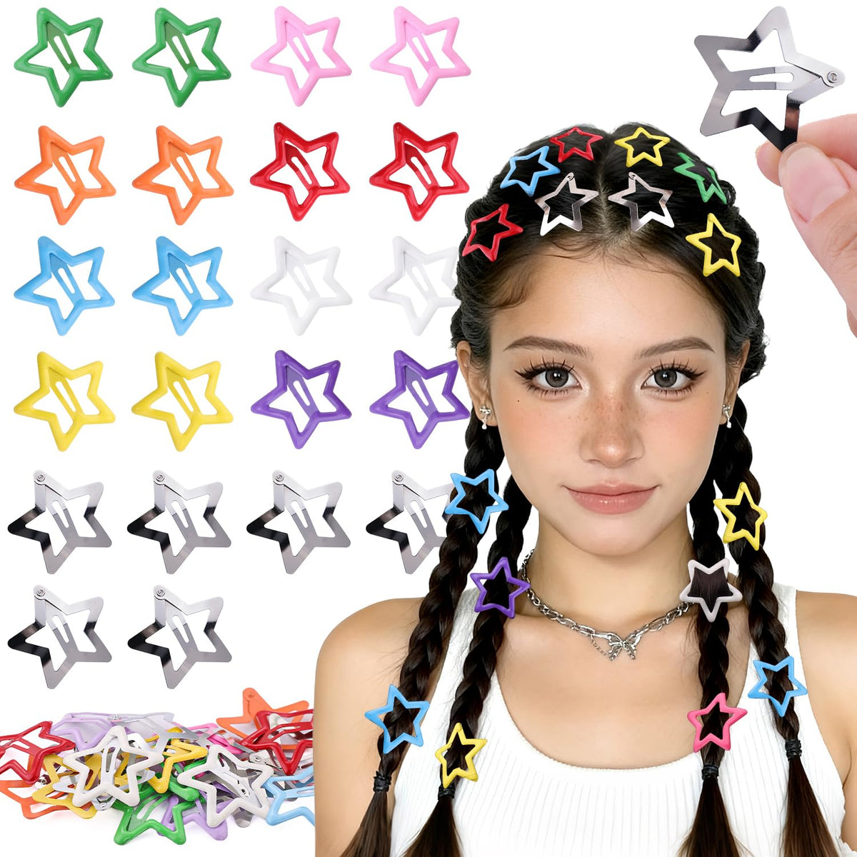 Colorful Star Hair Clips, specially curated by Curat Cart, add a fun touch to hairstyles. Perfect for trendy looks in India.