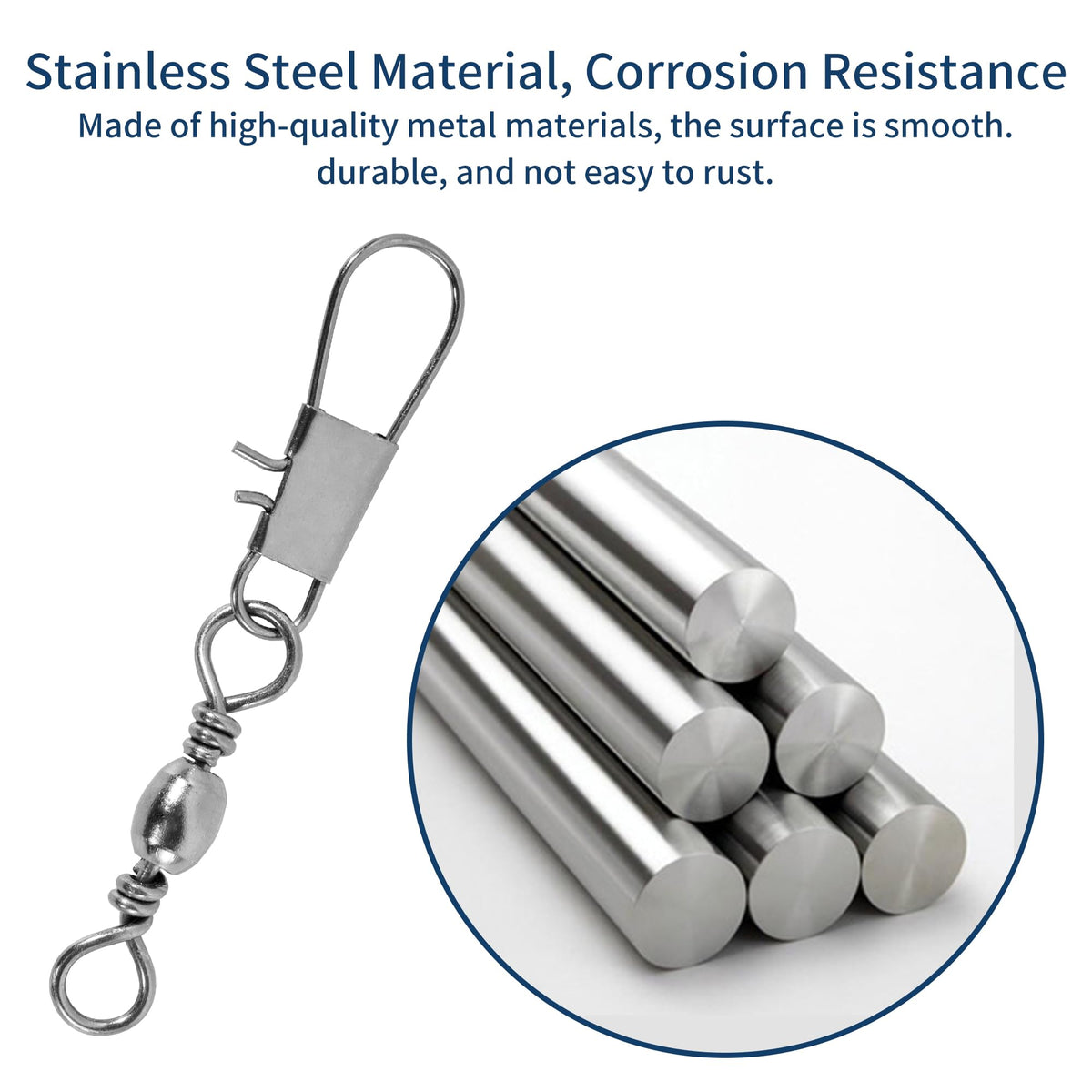 Durable Fishing Swivels Barrel Snap Tackle made of stainless steel, ideal for corrosion resistance. Perfect for avid anglers. Available at Curat Cart.