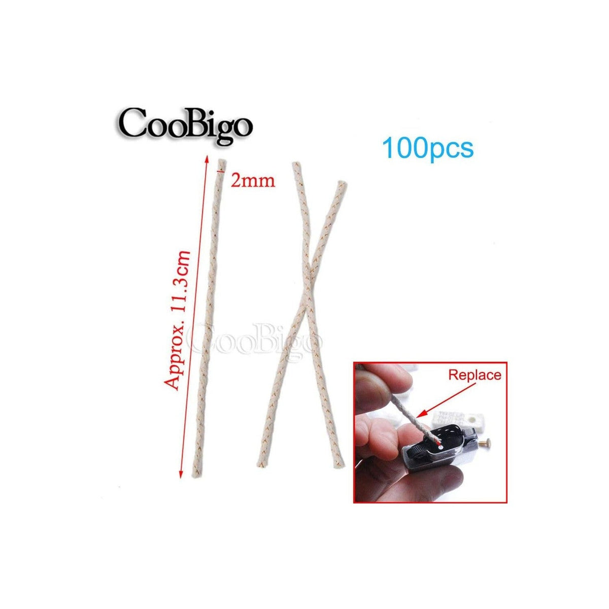 Premium imported oil lighter wicks, 100 pieces, each 11.3 cm long, perfect for reliable lighting solutions.