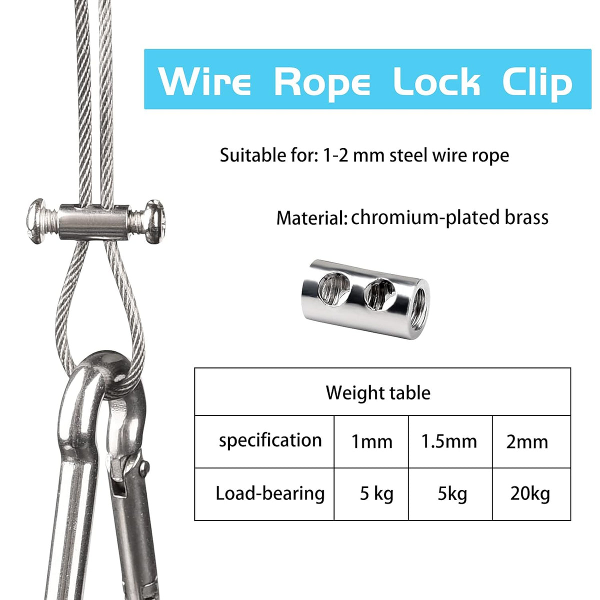 Premium imported wire rope clip clamp, ideal for 1-2 mm steel ropes, made of durable chromium-plated brass.