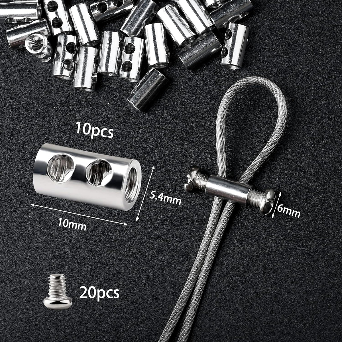 High-quality wire rope clips and clamps, 10 pieces of 5.4mm and 20 pieces of 6mm. Verified by CuratCart for trust.