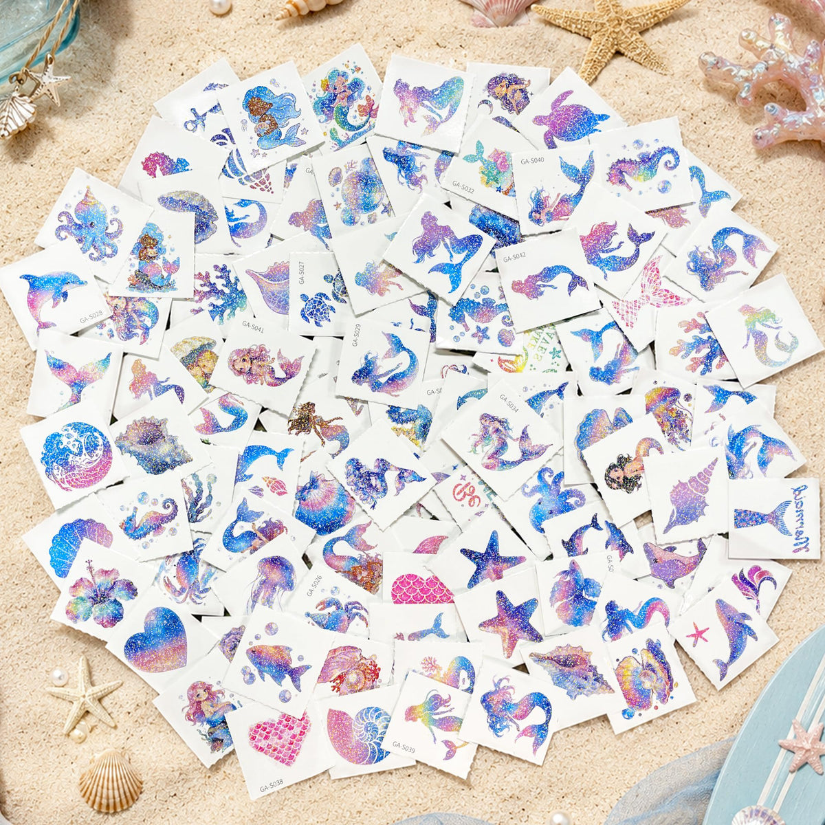 Colorful Glitter Mermaid Temporary Tattoos in high-quality packaging, perfect for creative fun. Available at Curat Cart.