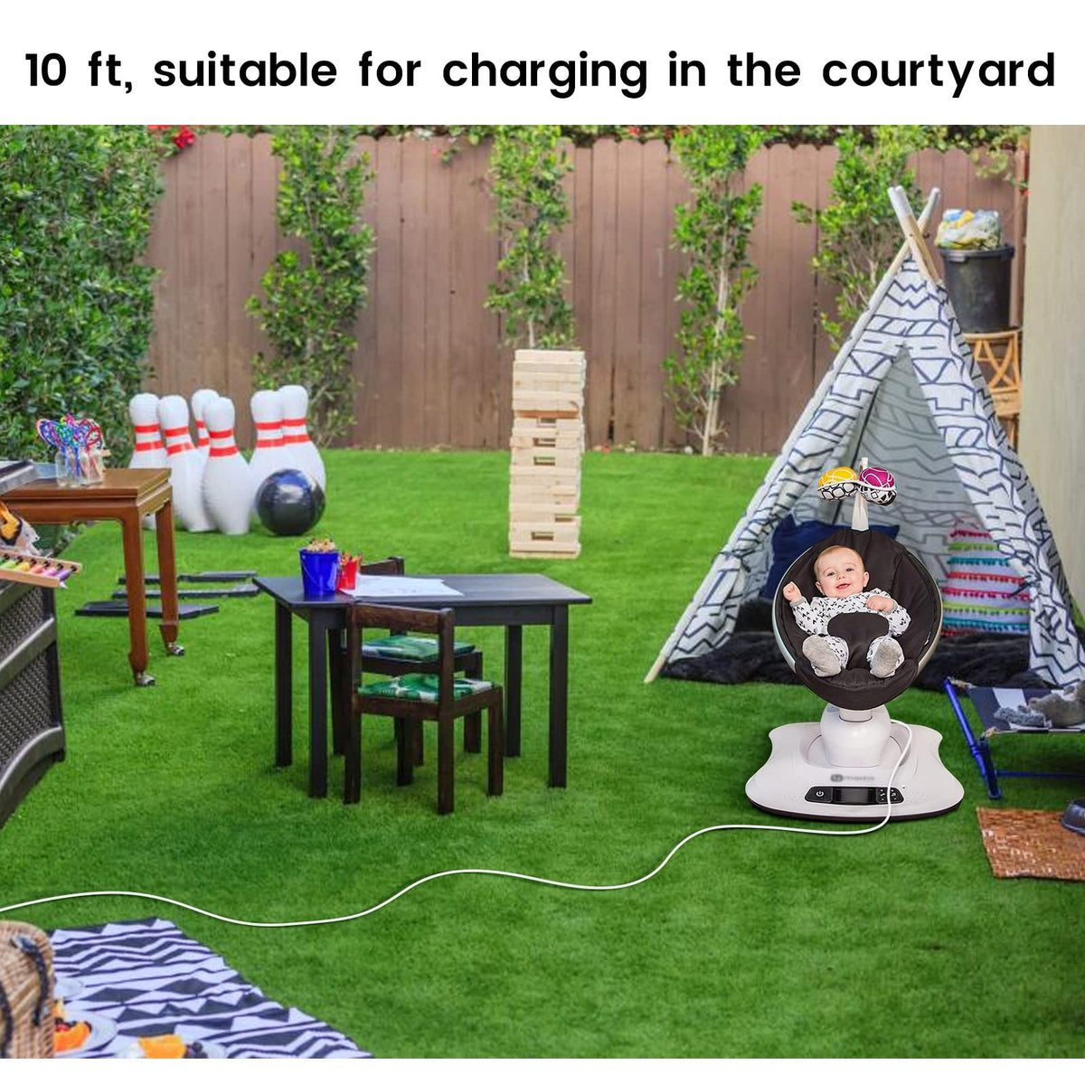 4moms mamaRoo Charger showcased outdoors, ideal for convenient charging in high-quality packaging. Available at Curat Cart.