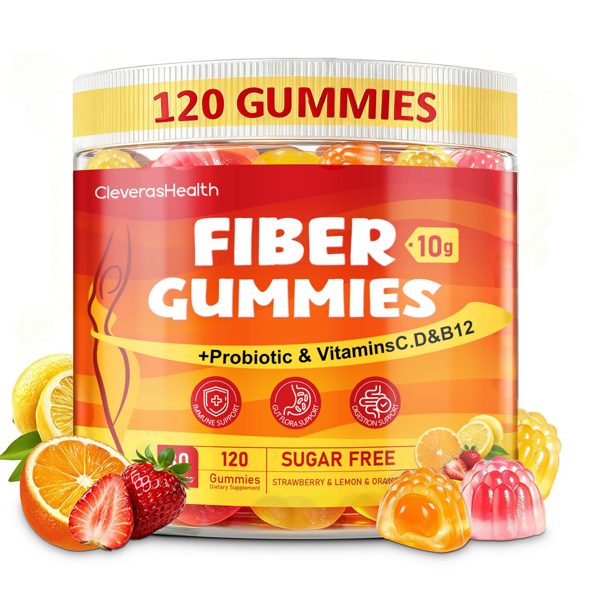 Premium imported Fiber Gummies with Probiotics and Vitamins from Curat Cart, offering a delicious sugar-free treat. Boost your health today.