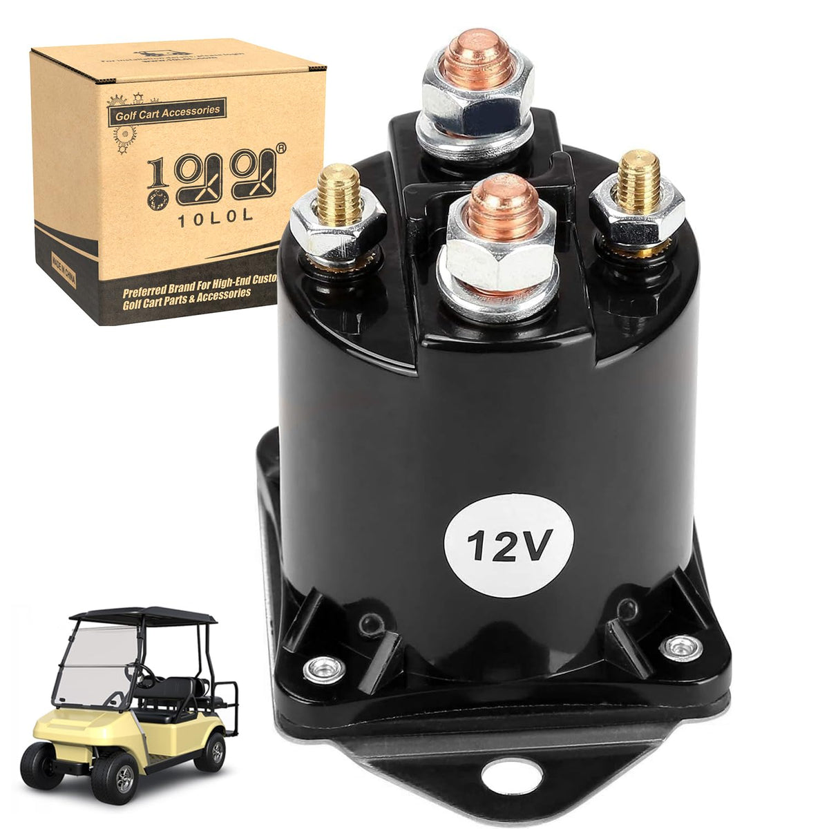Premium imported Golf Cart 12V Solenoid, essential for smooth operation, available at Curat Cart for golf enthusiasts in India.